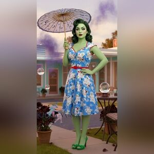 ✈️✨️Defy Gravity!Pin-Up Couture x Mary Blair "Bon Voyage" Heidi Airplanes M NWOT